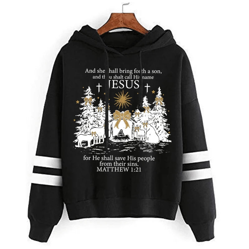 Vintage Long Sleeve  Women's Jesus Christmas Hoodies