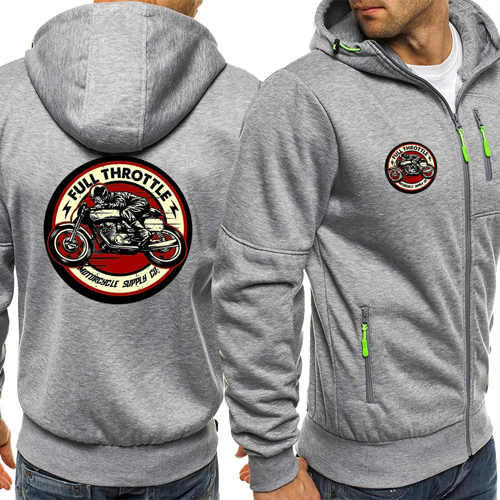 Winter Man Riding A Classic Café Racer Motorcycle Hoodies