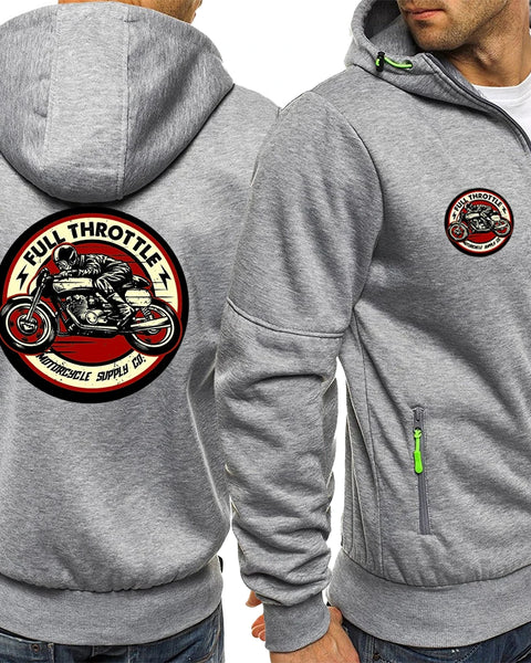 Winter Man Riding A Classic Café Racer Motorcycle Hoodies