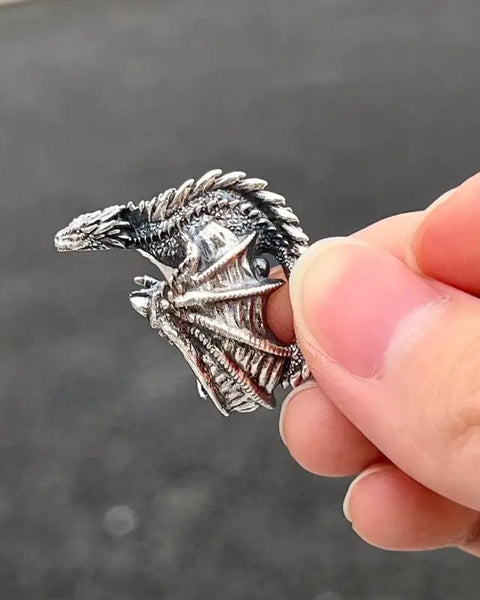 Vintage Dragon Rings for Men Women Gothic Punk Style Pterosaur Wings Opening Adjustable