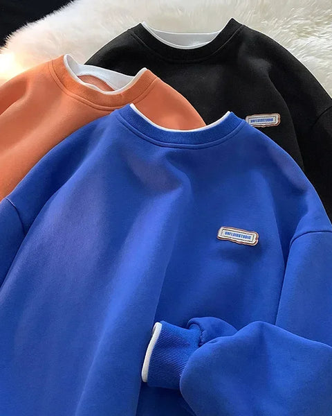 Fashionable Men's Round Neck Sweatshirt Solid Color Loose Fit College Style Top Autumn Winter 2024 New Arrivals