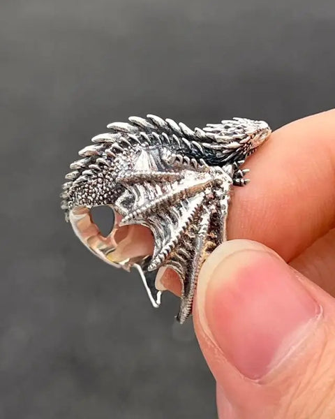 Vintage Dragon Rings for Men Women Gothic Punk Style Pterosaur Wings Opening Adjustable