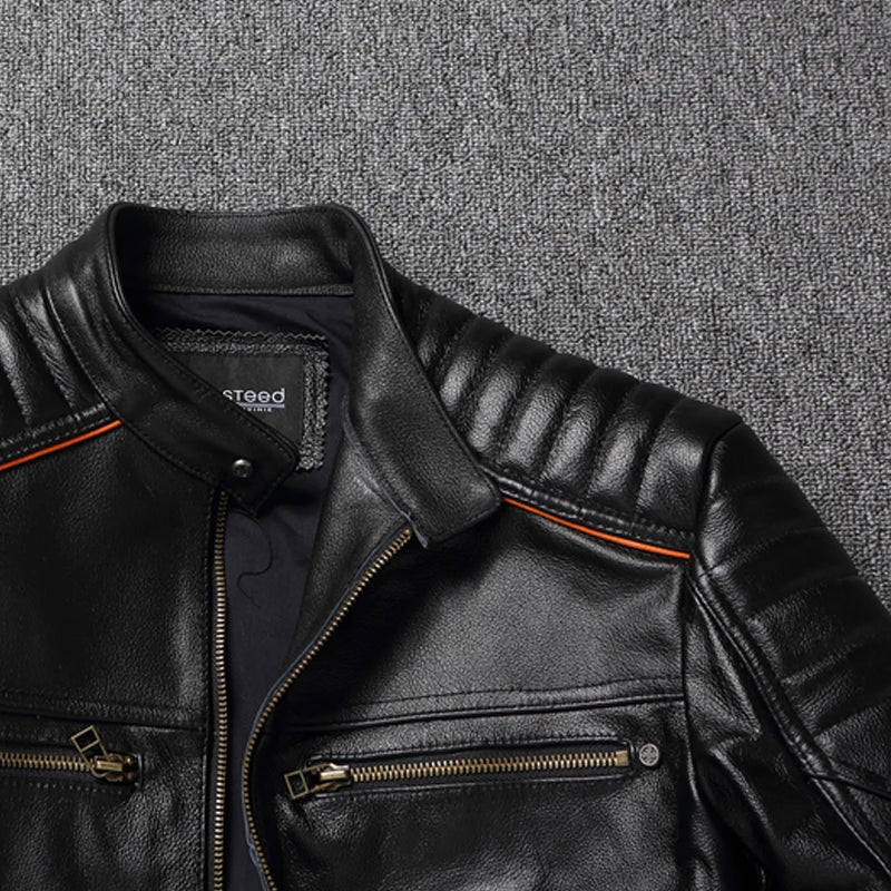 Vintage Genuine Cowhide Leather  jacket Men