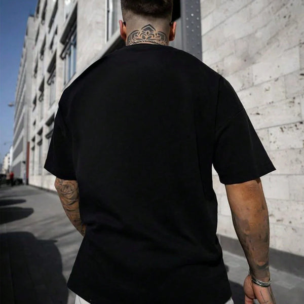 Summer men's 100% cotton comfortable casual loose oversized creative Los Angeles print sports round neck short sleeved T-shirt