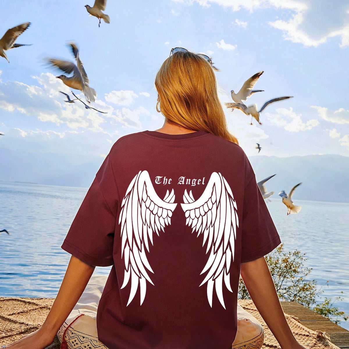 Dark Angel Wing Hot sale Graphic Printed T-Shirts For Women  Oversized Clothing