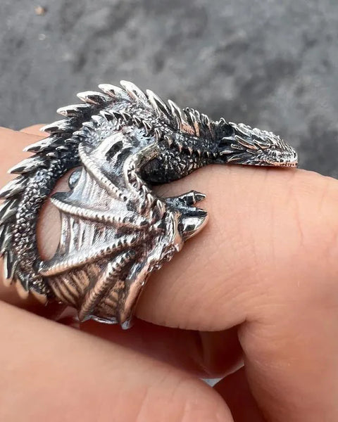 Vintage Dragon Rings for Men Women Gothic Punk Style Pterosaur Wings Opening Adjustable