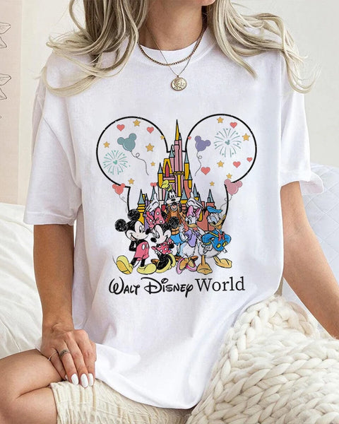 Disney World Mickey And Friends Print Women's T-Shirt Cotton Short Sleeve Casual Top