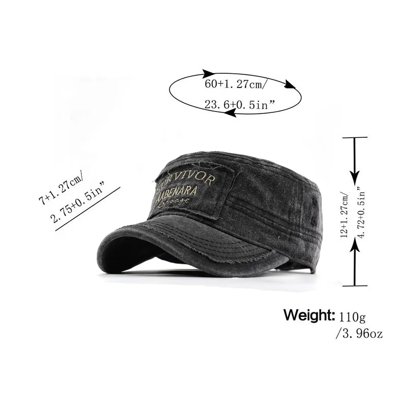 Casual Washed Cotton Flat Top Hat Adjustable Fisher Military Caps Men Women Cadet Army Cap Unique Design Vintage Four Seasons