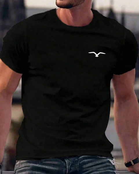 High quality men's summer Seagull print round neck short sleeve top Fashion casual cotton T-shirt street men's T-shirt clothing