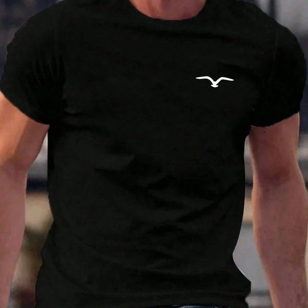 High quality men's summer Seagull print round neck short sleeve top Fashion casual cotton T-shirt street men's T-shirt clothing