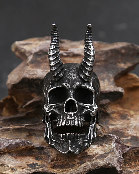 Vintage Goth Black Demon Skull Ring For Men