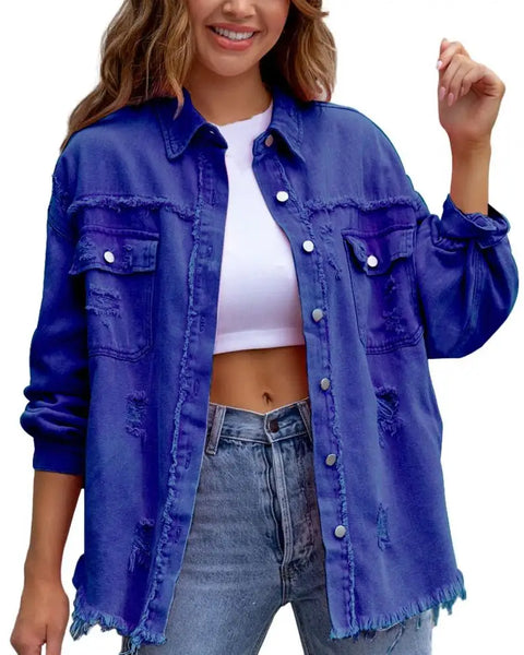 Women Denim Jackets Ripped Pocket