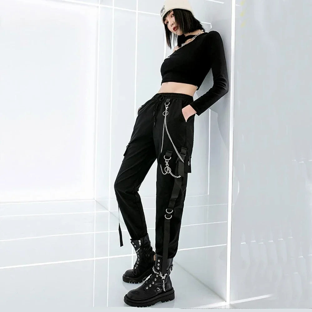 Women's Cargo Jogger Pants Baggy Cargo Pants with chain