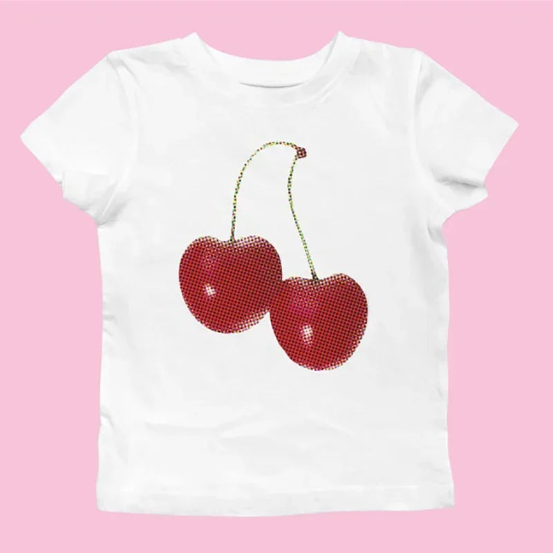 Aesthetic Summer Baby Tee Streetwear Graphic Cherry Print T-shirt