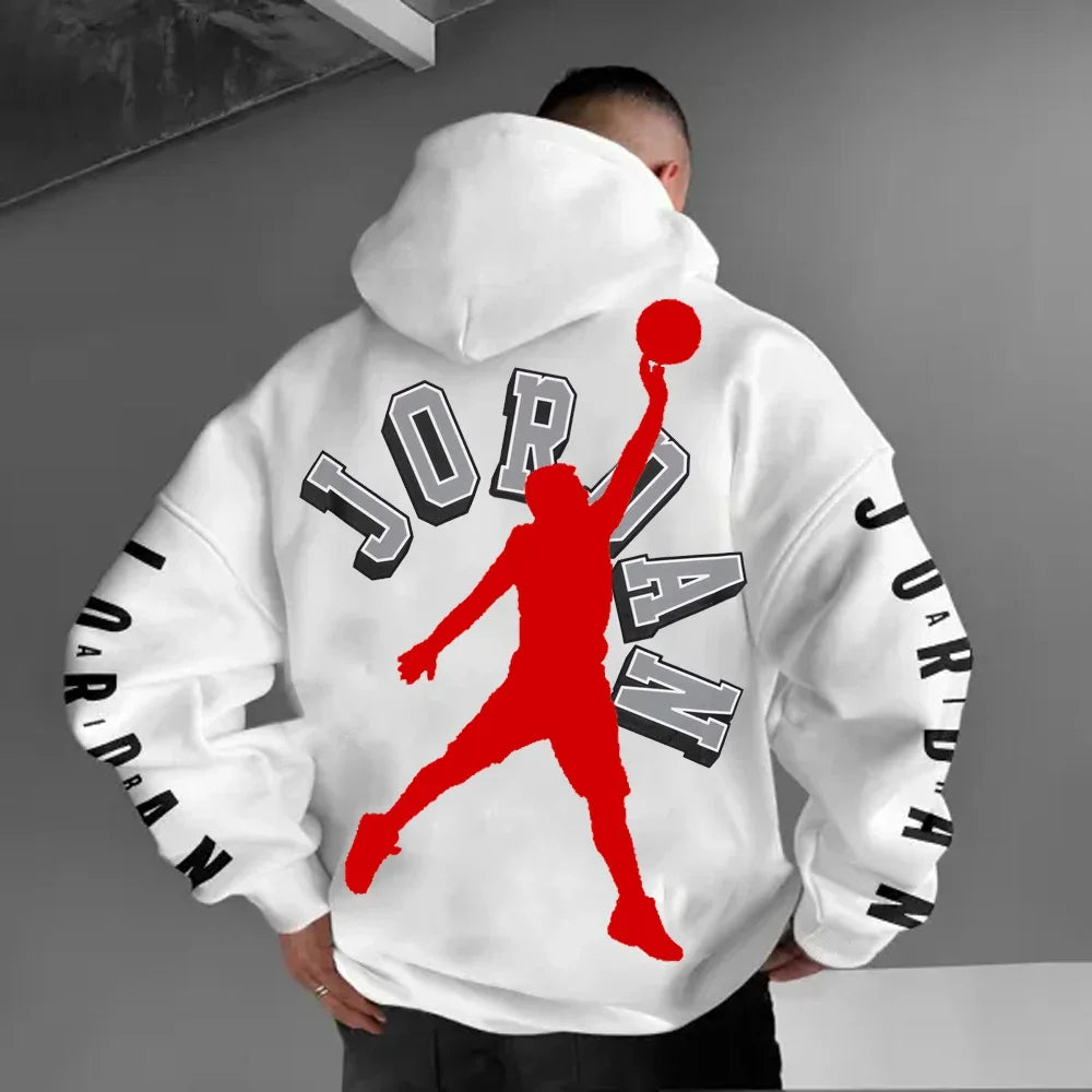 Oversized Letter Basketball Print Hoodie Loose Pullover