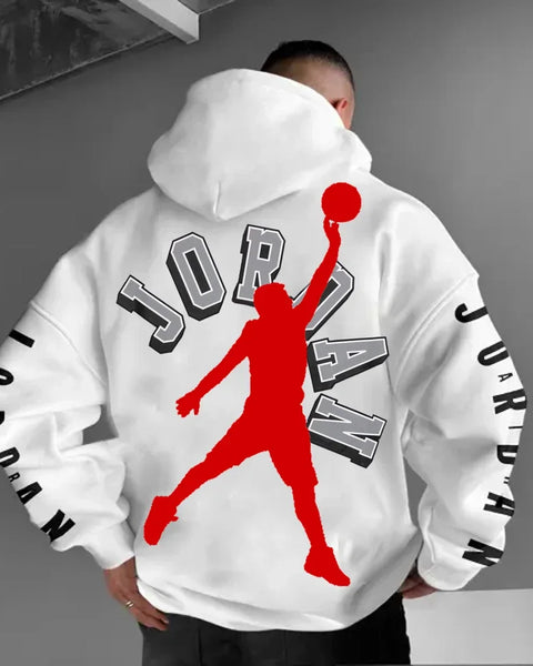 Oversized Letter Basketball Print Hoodie Loose Pullover