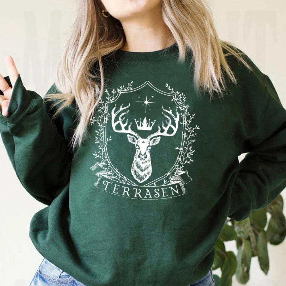 Terrasen Throne of Glass Sarah J Maas Series Hoodie Vintage Pullover Women Crewneck Sweatshirts