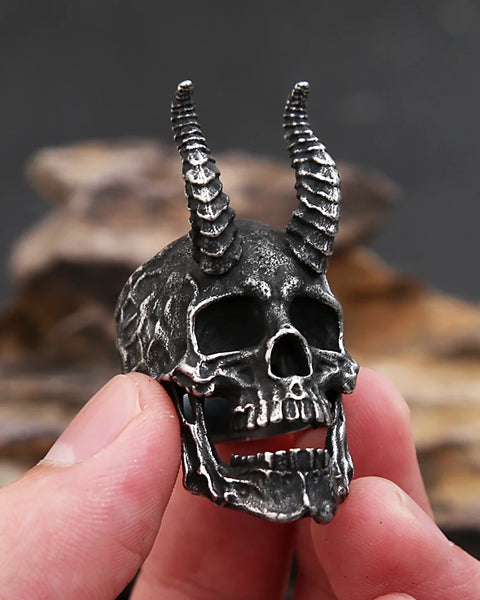 Vintage Goth Black Demon Skull Ring For Men