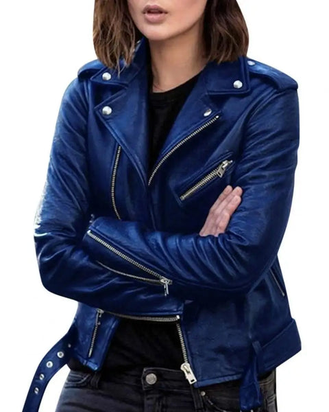 Cool Faux Leather Jacket Slim Short  Outwear