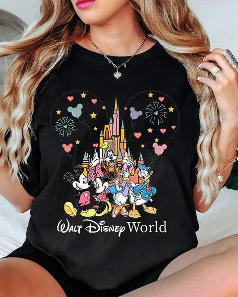 Disney World Mickey And Friends Print Women's T-Shirt Cotton Short Sleeve Casual Top