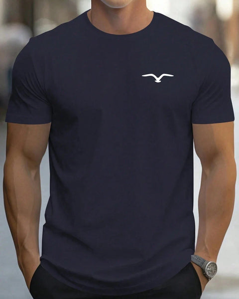 High quality men's summer Seagull print round neck short sleeve top Fashion casual cotton T-shirt street men's T-shirt clothing