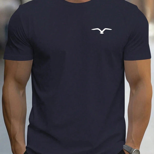 High quality men's summer Seagull print round neck short sleeve top Fashion casual cotton T-shirt street men's T-shirt clothing