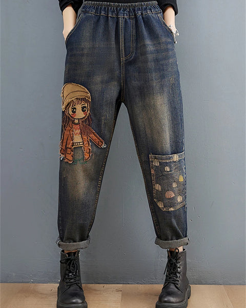 Trendy Embroidery Denim Pants For Women