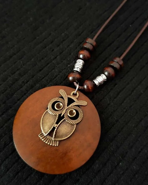 Vintage  Wooden Bird Pendant Long Necklace for Women