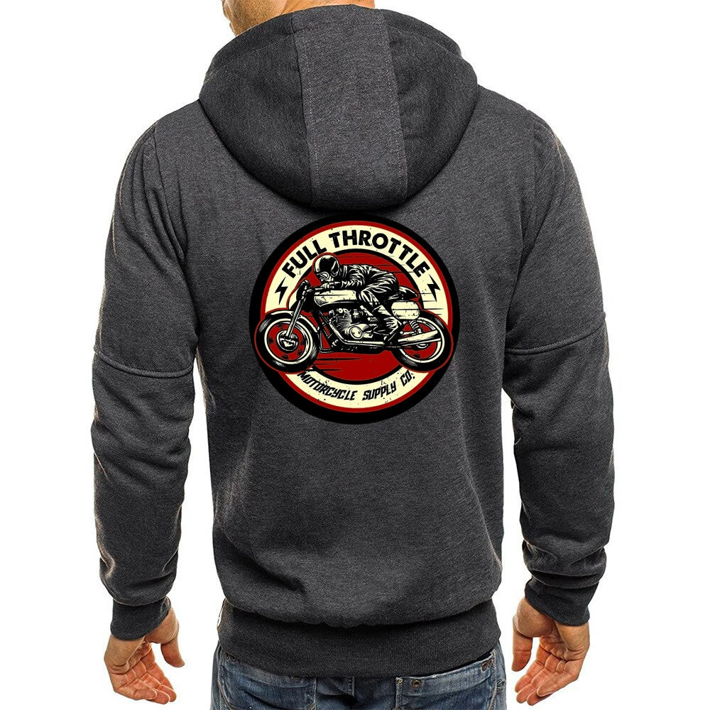 Winter Man Riding A Classic Café Racer Motorcycle Hoodies