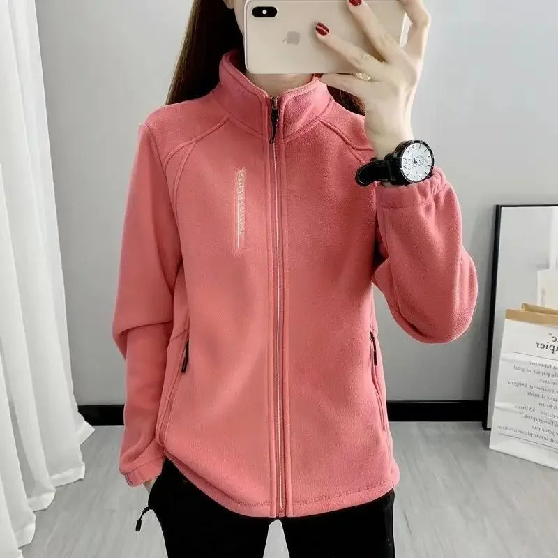 Women's Fleece Polar Turtleneck  Warm Thicken Double-Sided Velvet Outerwear Coats Zipper jacket