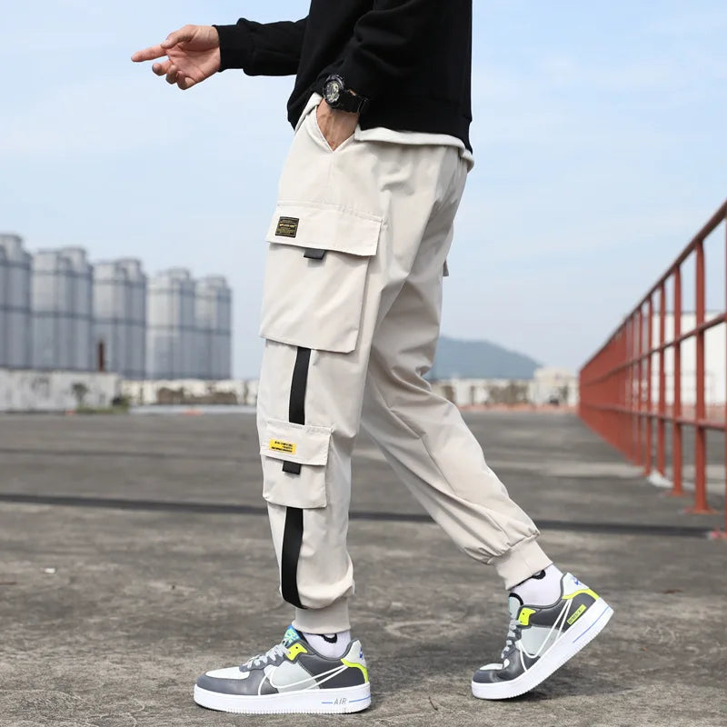 Classic Streetwear Casual Men Ribbons Harem Jogging Pants