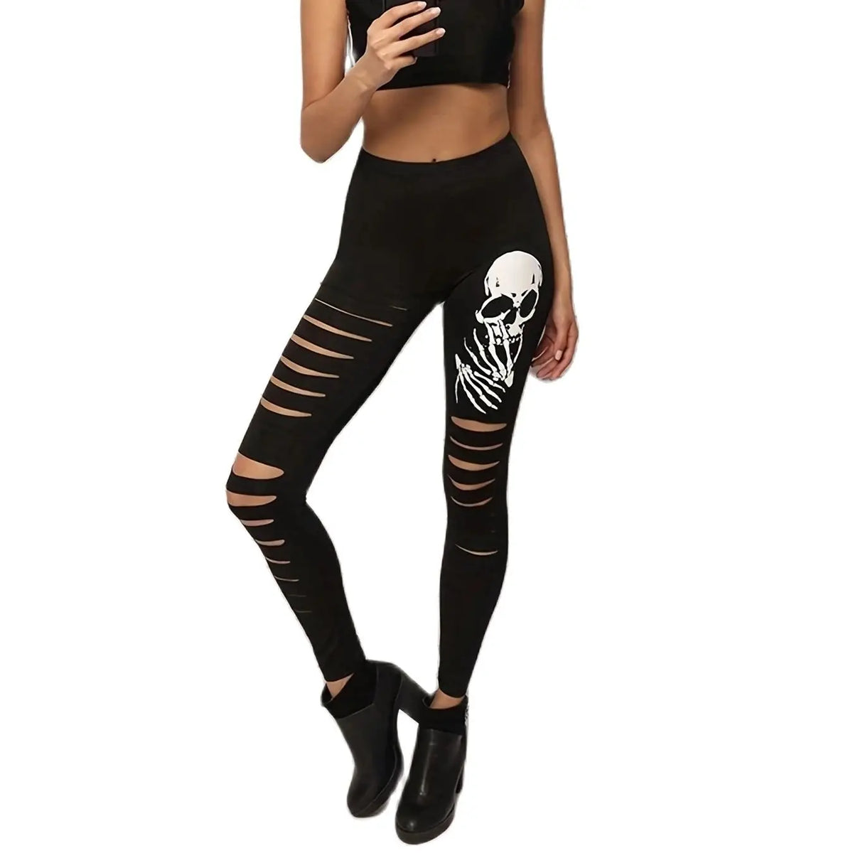 New European-style Ripped Niners Fashion Skull Print Leggings Gothic Style