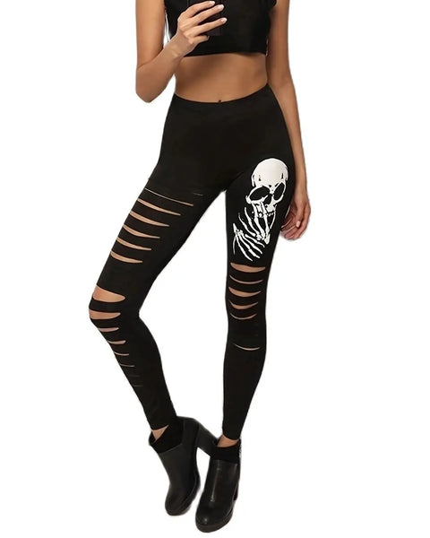 New European-style Ripped Niners Fashion Skull Print Leggings Gothic Style