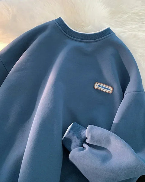 Fashionable Men's Round Neck Sweatshirt Solid Color Loose Fit College Style Top Autumn Winter 2024 New Arrivals