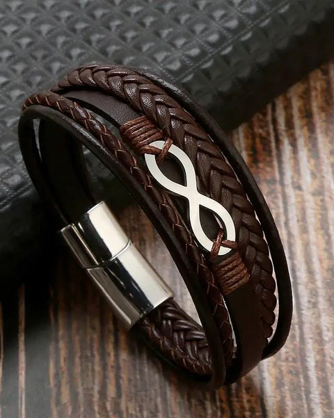 Infinity Symbol Charm Multi-Layer Leather Bracelet for Men