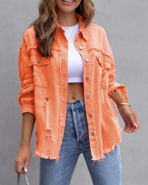 Women Denim Jackets Ripped Pocket