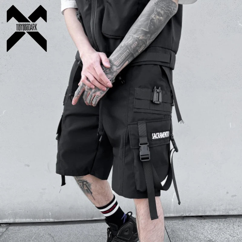 Men Tactical Cargo Shorts Summer Fashion Functional Multi Pockets Shorts Tech wear Hip Hop Streetwear Knee Length Pants