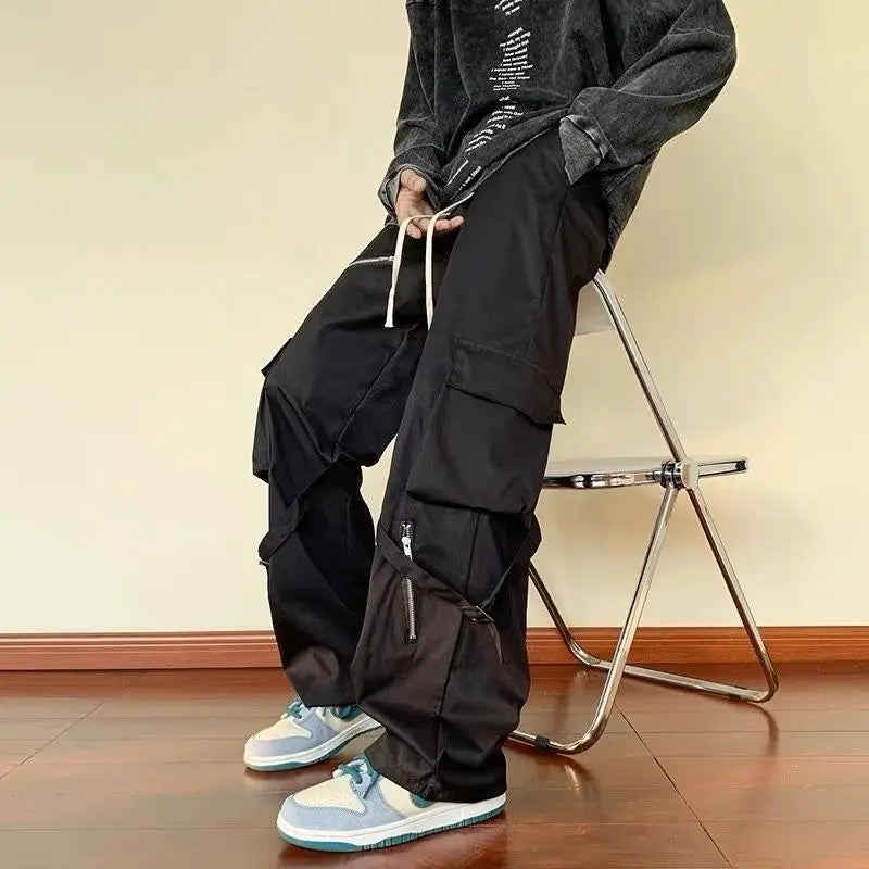 Green Cargo Pants Men Oversize Zipper Black Cargo Trousers