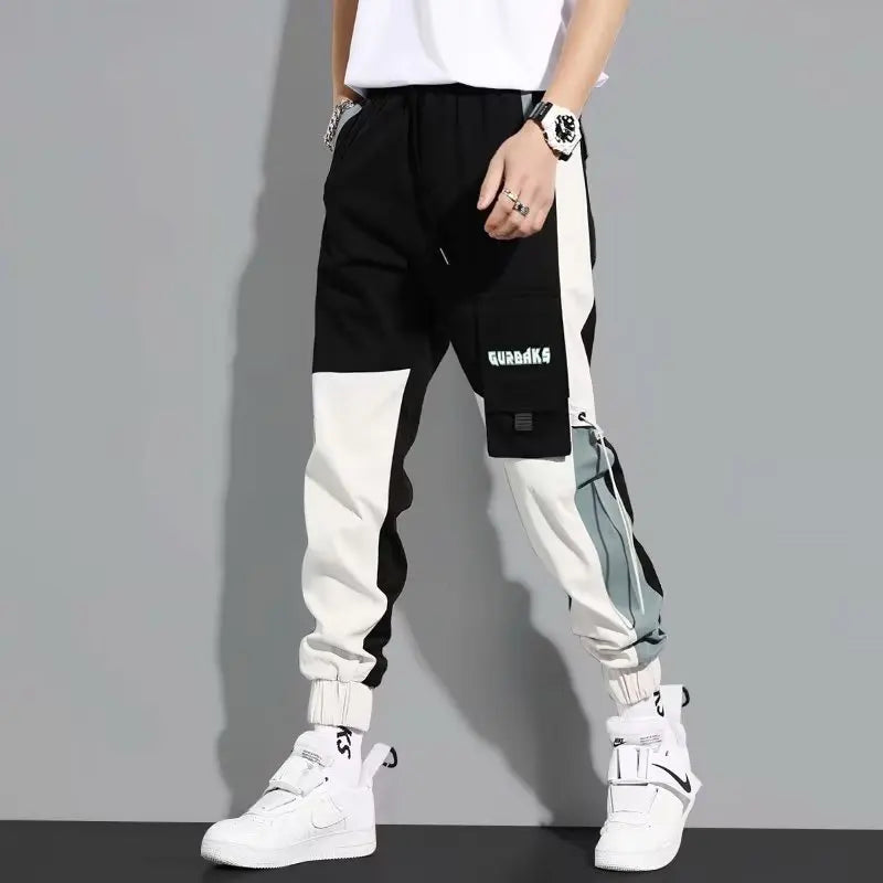 Classic Streetwear Casual Men Ribbons Harem Jogging Pants