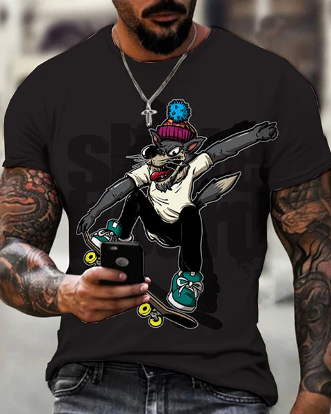 Oversized Skateboard Junior Style 3D Print Summer Men's O-Neck T-shirts