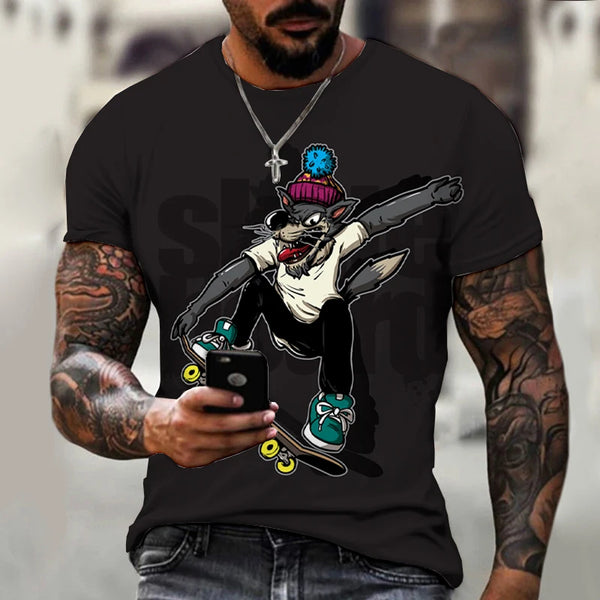 Oversized Skateboard Junior Style 3D Print Summer Men's O-Neck T-shirts