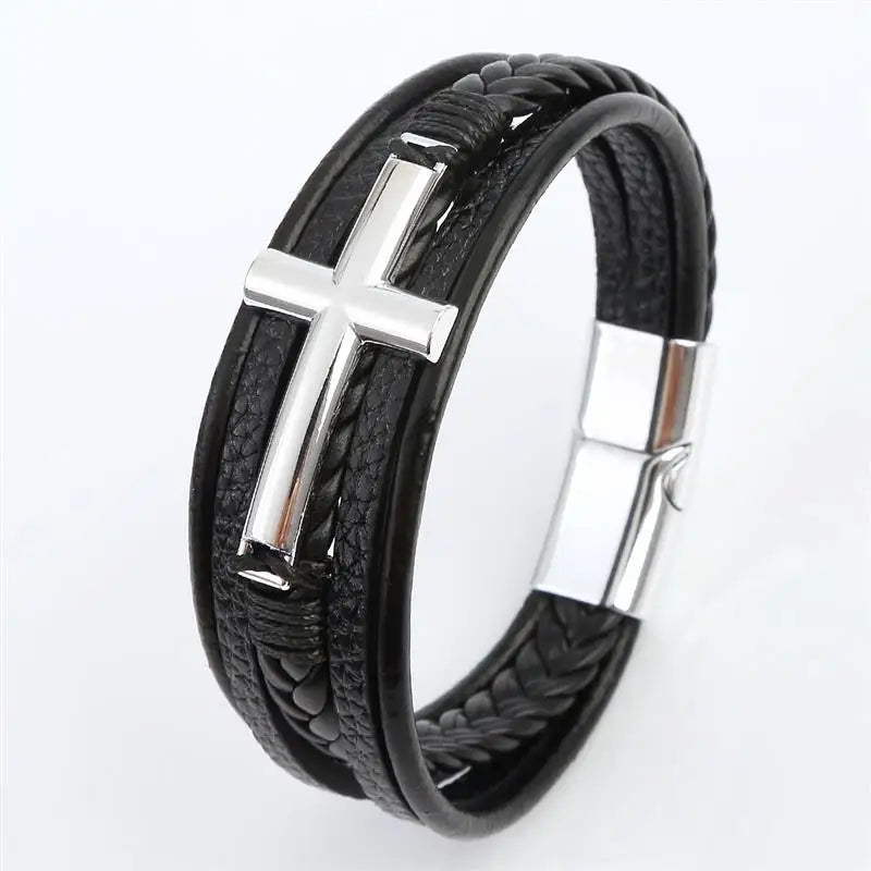 Vintage Men's Leather Bracelet Hand-Woven Multilayer Leather