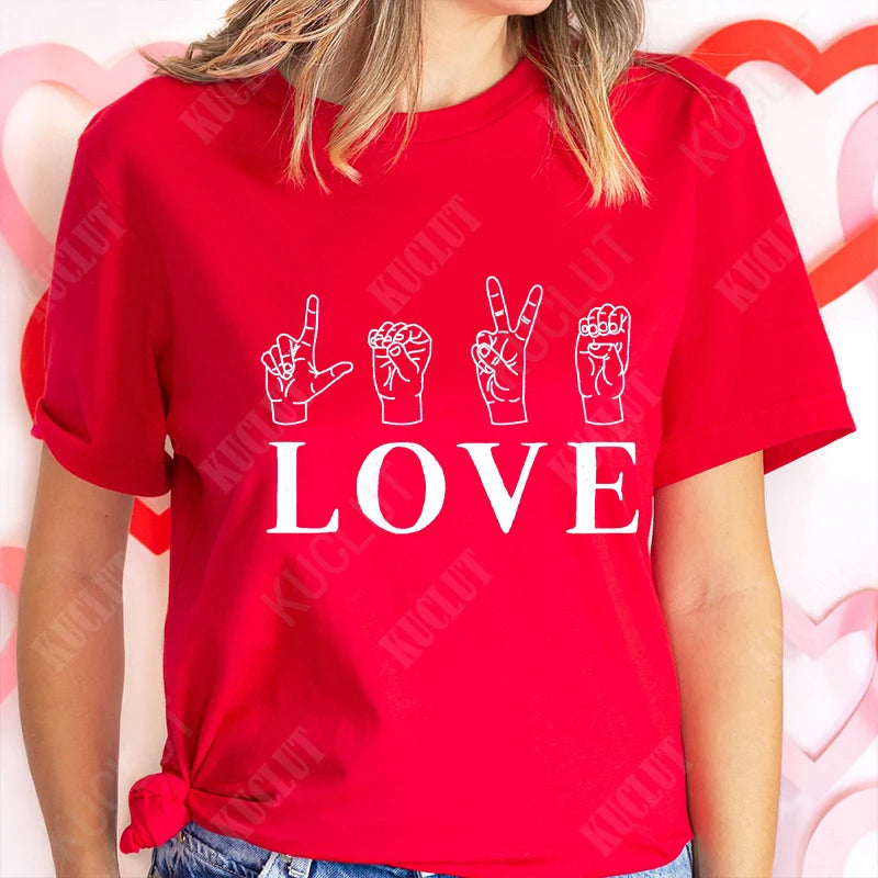 Womens Valentines Shirts Cute Heart T Shirts Funny Valentines Day Tees for Ladies Short Sleeve Clothes Summer Fashion T-shirts