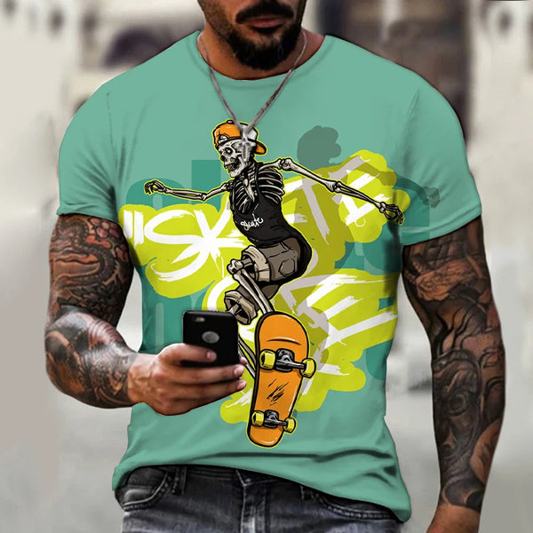 Oversized Skateboard Junior Style 3D Print Summer Men's O-Neck T-shirts