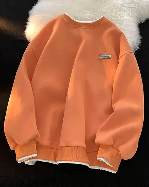 Fashionable Men's Round Neck Sweatshirt Solid Color Loose Fit College Style Top Autumn Winter 2024 New Arrivals