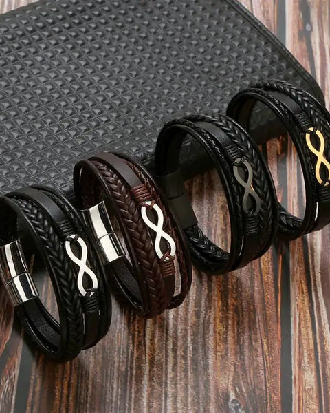 Infinity Symbol Charm Multi-Layer Leather Bracelet for Men