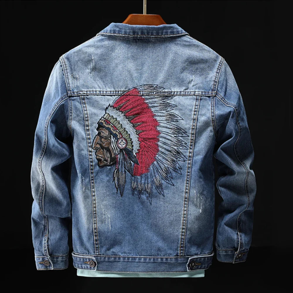 Indian Chief Embroidery Denim Jackets Men