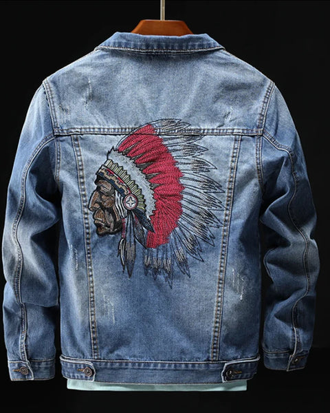 Indian Chief Embroidery Denim Jackets Men