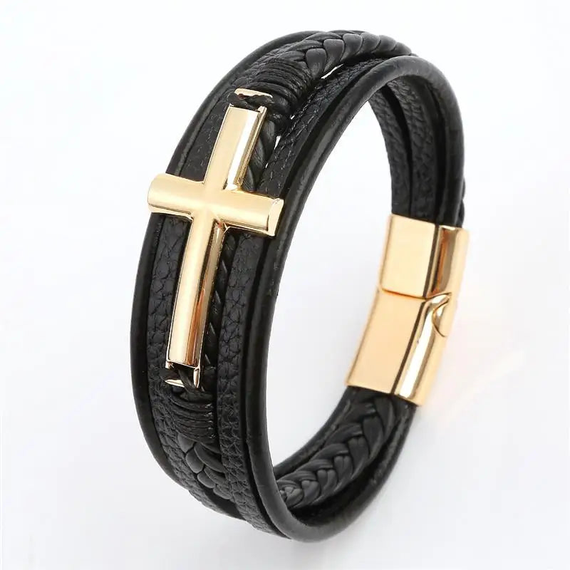 Vintage Men's Leather Bracelet Hand-Woven Multilayer Leather