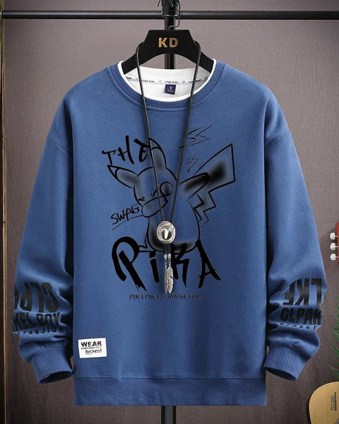 Spring Men's Sweatshirt Japan Alphabet Printed Long Sleeve T-shirt Fashion Men's Clothing Khaki O Neck Harajuku Top 2024 New